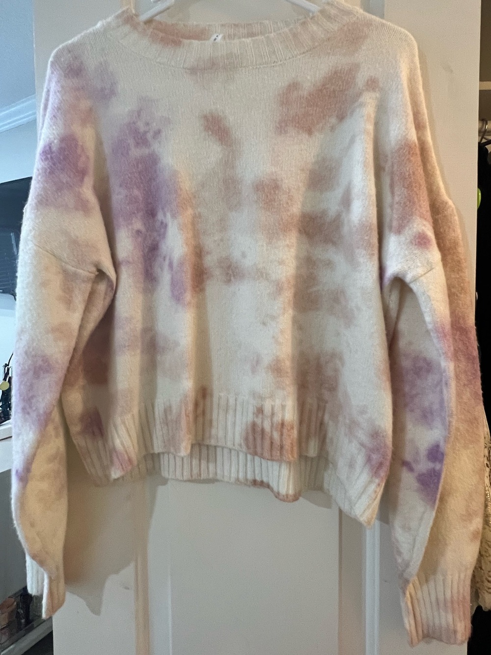 Dreamers Purple Cream Tie Dye Soft Plush Knit Crewneck Sweater